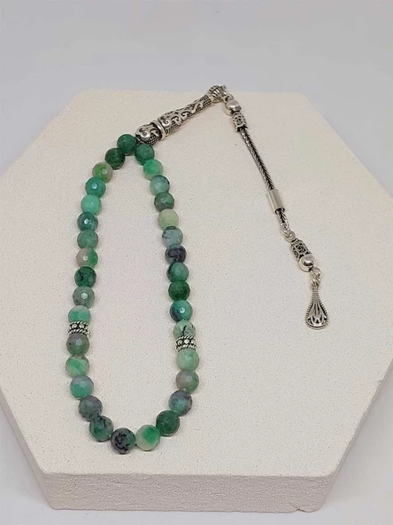 Zümrüt Taşı Faset Kesim 33 lük Tesbih 6mm (Gümüş) (51296) - Resim 7