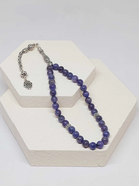 Tanzanit Taşı 33 lük Tesbih 7mm (Gümüş) (51294) - Resim 6