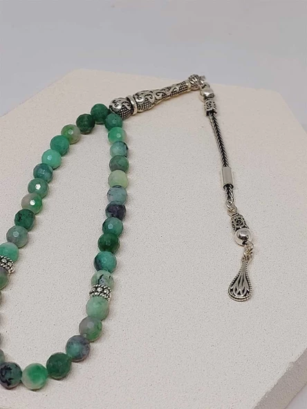 Zümrüt Taşı Faset Kesim 33 lük Tesbih 6mm (Gümüş) (51296) - Resim 2