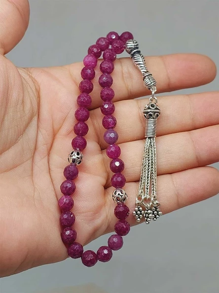 Yakut Taşı Faset Kesim 33 lük Tesbih 6mm (Gümüş) (51308)