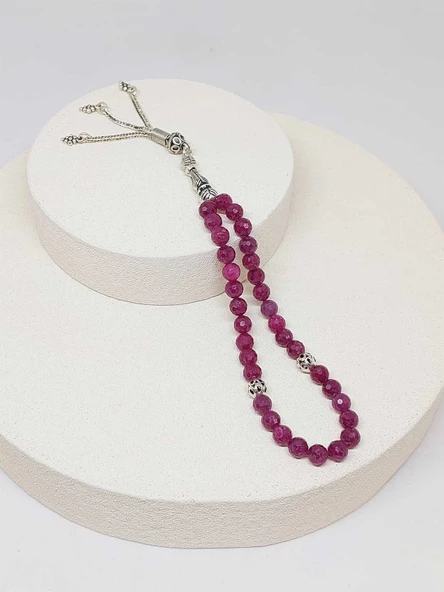 Yakut Taşı Faset Kesim 33 lük Tesbih 6mm (Gümüş) (51308) - 5