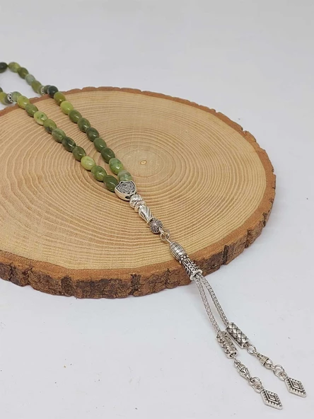 Yeşim Taşı Arpa Kesim Tesbih 6*9mm (49430) - Resim 4