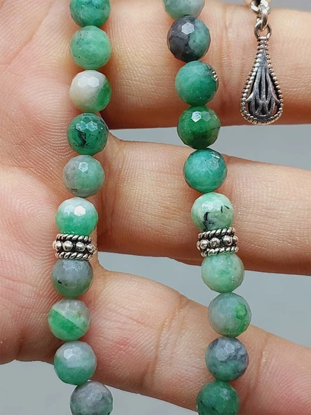 Zümrüt Taşı Faset Kesim 33 lük Tesbih 6mm (Gümüş) (51296) - Resim 4