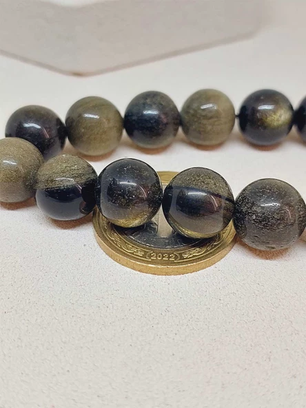 Golden Obsidyen Taşı 17lik Efe Tesbih 12mm (51516) - 3