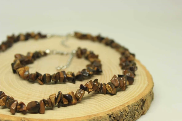 Kaplan Gözü Taşı Küçük Taşlar Kolye & Bileklik Seti - 3