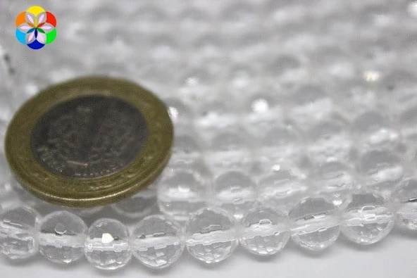 Kristal Kuvars Taşı Faset Kesim 8mm 4 Adet - Resim 3