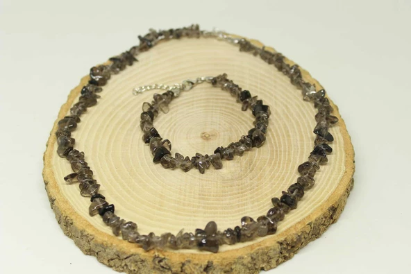 Dumanlı Kuvars Taşı Küçük Taşlar Kolye & Bileklik Seti - Resim 2