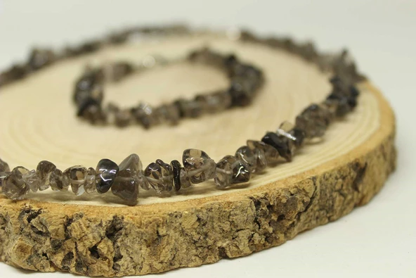 Dumanlı Kuvars Taşı Küçük Taşlar Kolye & Bileklik Seti - Resim 3