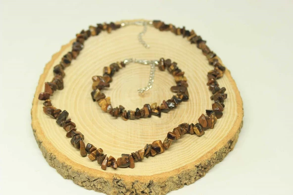 Kaplan Gözü Taşı Küçük Taşlar Kolye & Bileklik Seti - 2