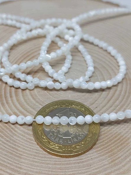 Bileklik Boy Sedef Taşı Beyaz Yarım Dizi 3mm (17CM UZUNLUĞUNDADIR) - Resim 2
