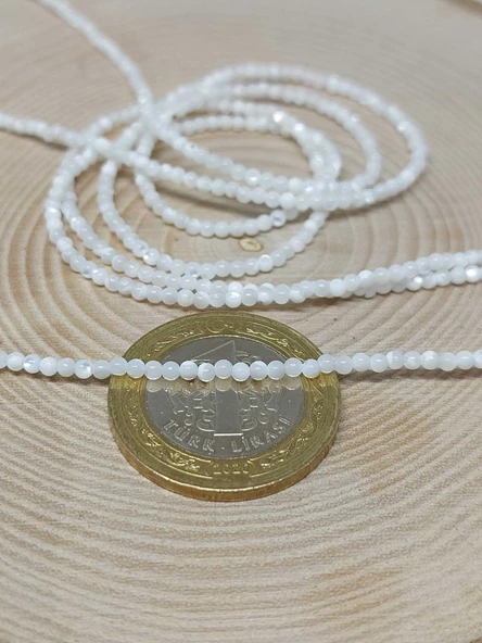 Bileklik Boy Sedef Taşı Beyaz Yarım Dizi 2mm (17CM UZUNLUĞUNDADIR) - Resim 2