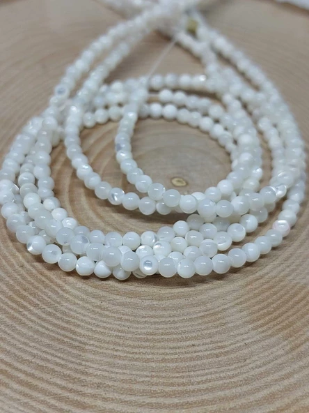 Bileklik Boy Sedef Taşı Beyaz Yarım Dizi 3mm (17CM UZUNLUĞUNDADIR) ürün görseli