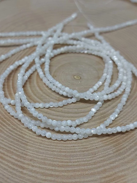 Bileklik Boy Sedef Taşı Beyaz Yarım Dizi 2mm (17CM UZUNLUĞUNDADIR)