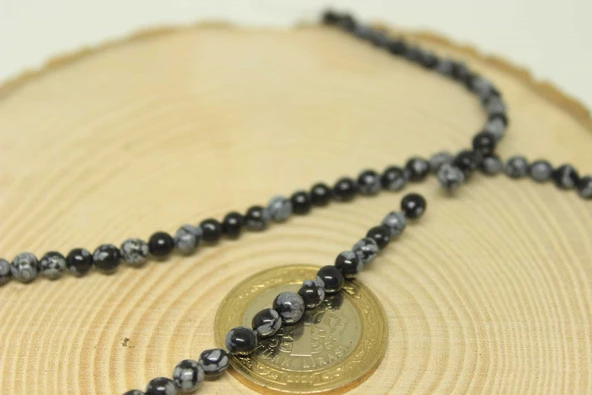 Bileklik Boy Kar Tanesi Obsidyen Taşı Yarım Dizi 4-4.5mm Aralığı (18CM UZUNLUĞUNDADIR) - 2