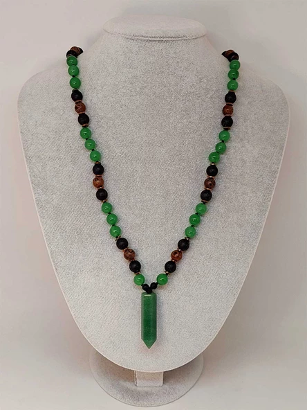 Aventurin - Hematit - Lav Taşı & Venge Ağacı Tasarım Unisex Kolye (44375) - Resim 5