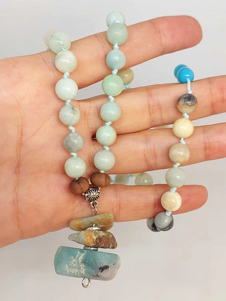 Amazonit Taşı Düğümlü Unisex Tasarım Kolye 8mm (45075) - Resim 3