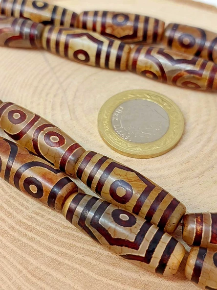 3 Göz Tibet Akik Taşı Silindir Kesim 10x30mm/adet (45810-1)