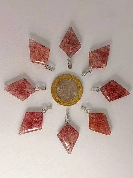 Çilek Kuvars Taşı Ok Ucu Şekilli Kolye Ucu (42645) - 2