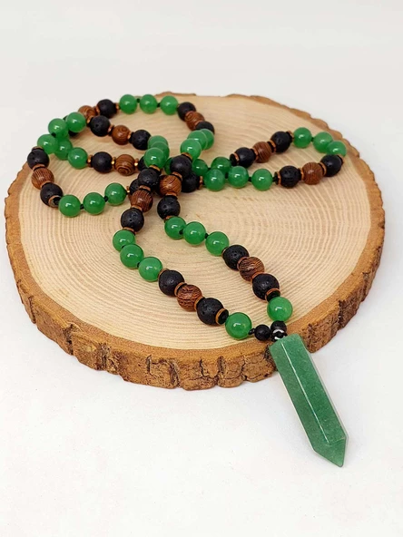 Aventurin - Hematit - Lav Taşı & Venge Ağacı Tasarım Unisex Kolye (44375) - Resim 2