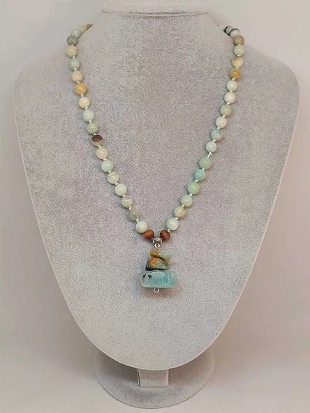 Amazonit Taşı Düğümlü Unisex Tasarım Kolye 8mm (45075) - Resim 2