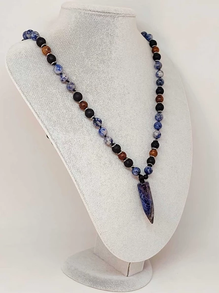 Sodalit - Hematit - Lav Taşı & Venge Ağacı Tasarım Unisex Kolye (44380) - Resim 3