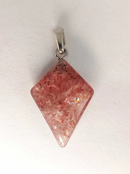 Çilek Kuvars Taşı Ok Ucu Şekilli Kolye Ucu (42645) - 3