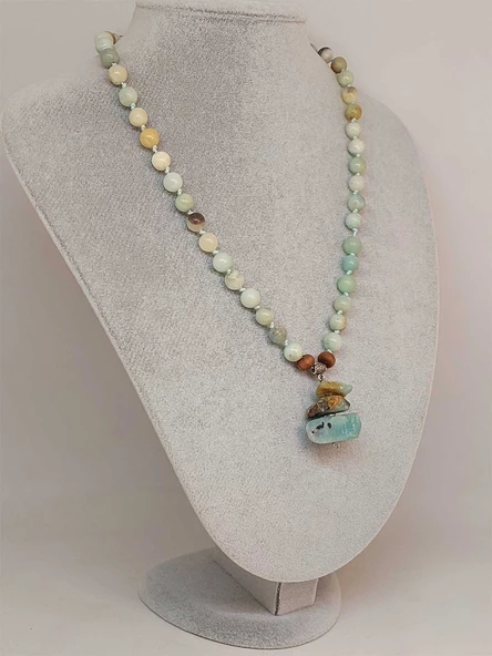 Amazonit Taşı Düğümlü Unisex Tasarım Kolye 8mm (45075) - Resim 4