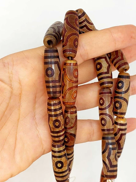 3 Göz Tibet Akik Taşı Silindir Kesim 10x30mm/adet (45810-1) - 2