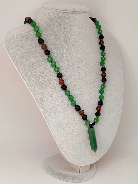 Aventurin - Hematit - Lav Taşı & Venge Ağacı Tasarım Unisex Kolye (44375) - Resim 3