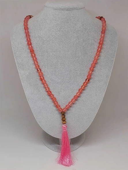 Gül Kuvars Taşı 108'lik Tibet Stili El Yapımı Mala Kolye (51392) - Resim 4