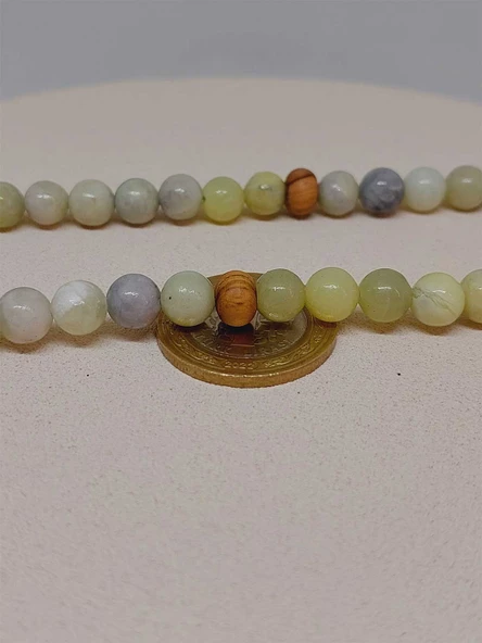 Yeşil Beyaz Peridot Taşı 108'lik Tibet Stili El Yapımı Mala Kolye (51404) - Resim 6