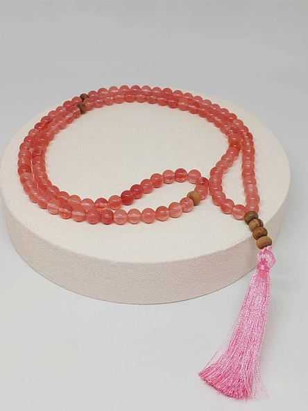 Gül Kuvars Taşı 108'lik Tibet Stili El Yapımı Mala Kolye (51392) - Resim 3