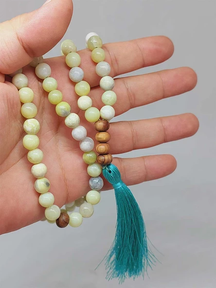 Yeşil Beyaz Peridot Taşı 108'lik Tibet Stili El Yapımı Mala Kolye (51404) - Resim 2