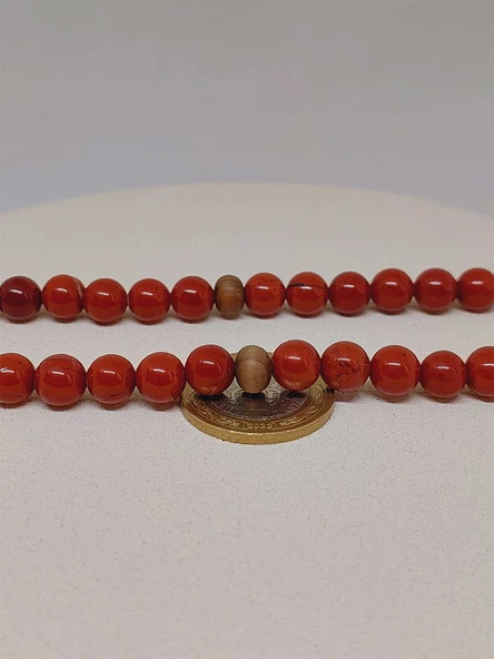 108'lik Kırmızı Jasper Taşı Tibet Stili El Yapımı Mala Kolye (51400) - Resim 7