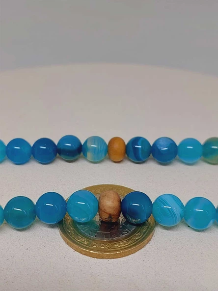 Mavi Akik Taşı 108'lik Tibet Stili El Yapımı Mala Kolye (51402) - Resim 7