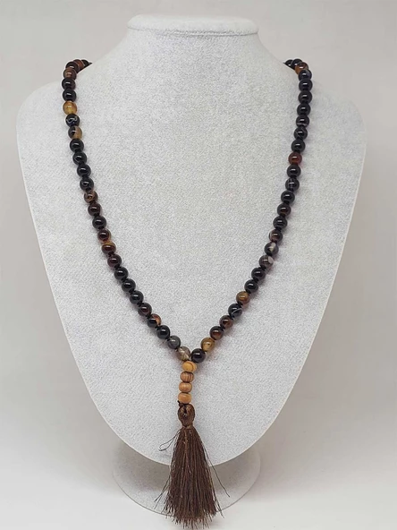 Siyah Akik taşı 108'lik Tibet Stili El Yapımı Mala Kolye (51386) - Resim 4