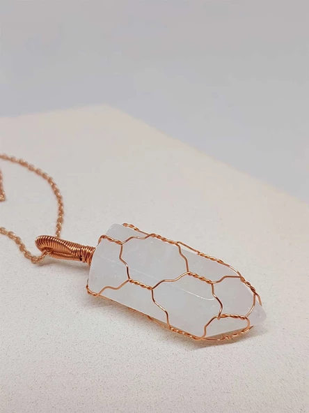 Kristal Kuvars Bakır Malzemeli El Örgüsü Özel Pandül Sarkaç (Kolye Ucu) (51340) - Resim 5