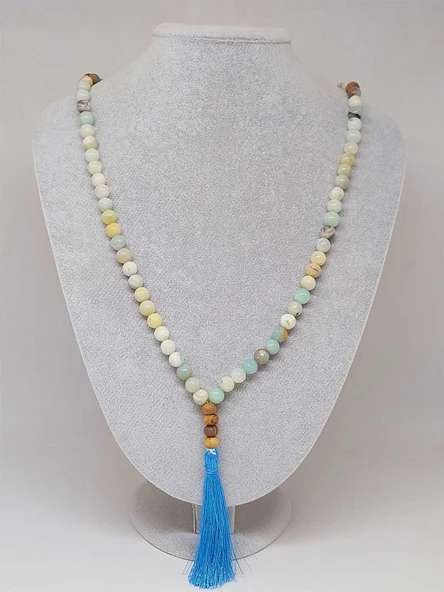 Amazonit Taşı 108'lik Tibet Stili El Yapımı Mala Kolye (51390) - Resim 4