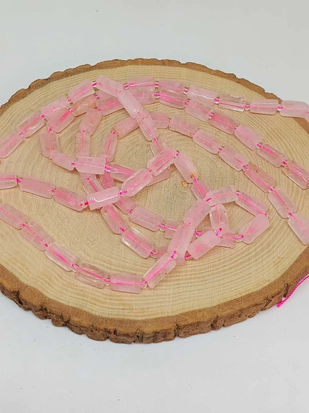 Bileklik Boy Pembe Kuvars Taşı 7x12mm Yarım Dizi (49944) (18CM UZUNLUĞUNDADIR) - 3