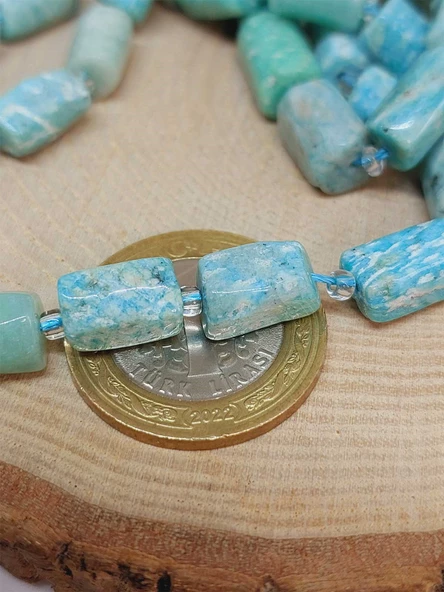 Bileklik Boy Amazonit Taşı 7x12mm Yarım Dizi (49934) (18CM UZUNLUĞUNDADIR) - Resim 3