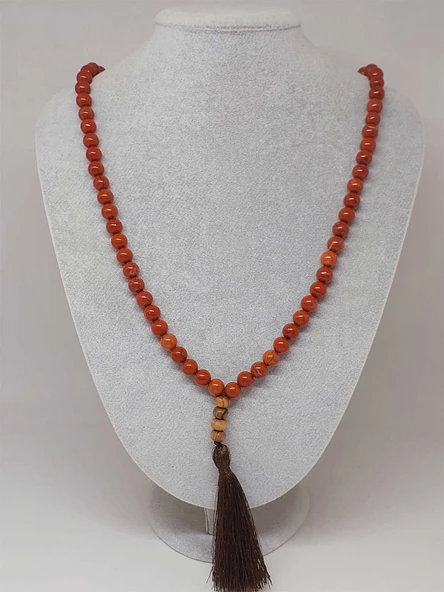 108'lik Kırmızı Jasper Taşı Tibet Stili El Yapımı Mala Kolye (51400) - Resim 4