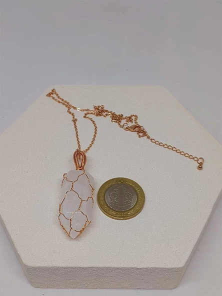 Kristal Kuvars Bakır Malzemeli El Örgüsü Özel Pandül Sarkaç (Kolye Ucu) (51340) - Resim 3