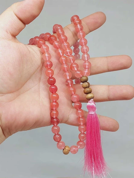 Gül Kuvars Taşı 108'lik Tibet Stili El Yapımı Mala Kolye (51392) - Resim 2