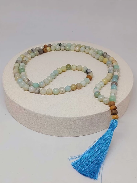 Amazonit Taşı 108'lik Tibet Stili El Yapımı Mala Kolye (51390) - Resim 3