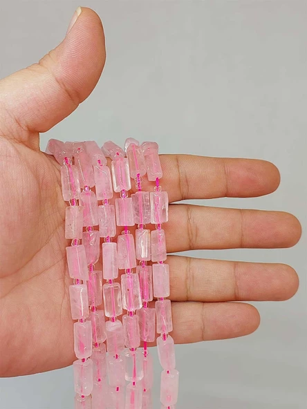 Bileklik Boy Pembe Kuvars Taşı 7x12mm Yarım Dizi (49944) (18CM UZUNLUĞUNDADIR)