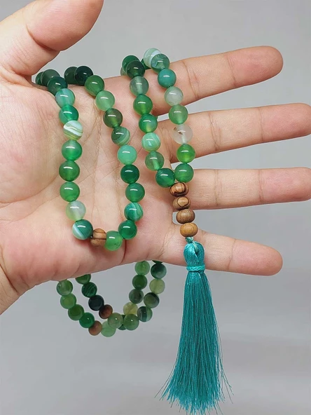Yeşil Akik Taşı 108'lik Tibet Stili El Yapımı Mala Kolye (51398) - 2