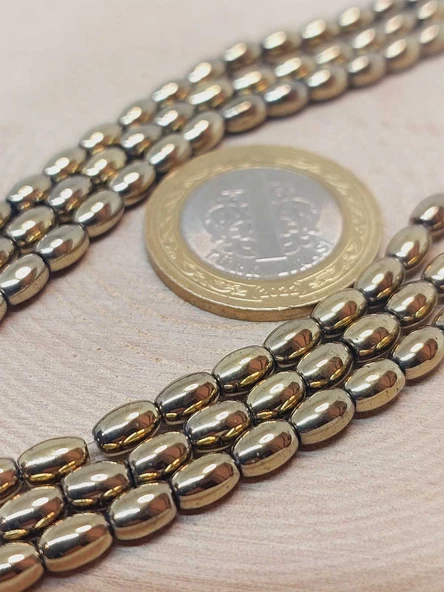 Bileklik Boy Hematit Taşı Arpa Kesim Yarım Dizi 4*5.5mm (49634) (18CM UZUNLUĞUNDADIR) - Resim 2