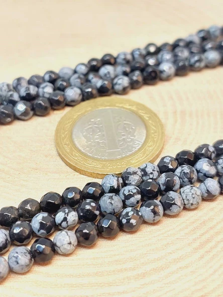 Bileklik Boy Kar Tanesi Obsidyen Taşı Yarım Dizi Faset Kesim 4-4.5mm Aralığı (18CM UZUNLUĞUNDADIR) - Resim 2