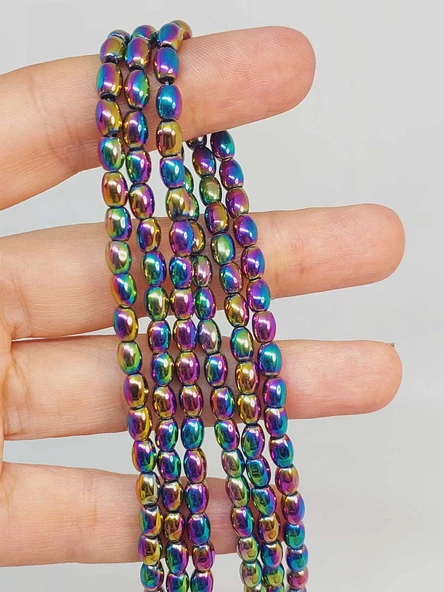 Bileklik Boy Hematit Taşı Arpa Kesim Yarım Dizi 4*5.5mm (49632) (18CM UZUNLUĞUNDADIR)