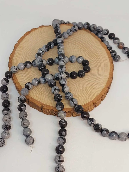 Bileklik Boy Kar Tanesi Obsidyen Taşı Yarım Dizi 10mm (49250) (18CM UZUNLUĞUNDADIR) - 3